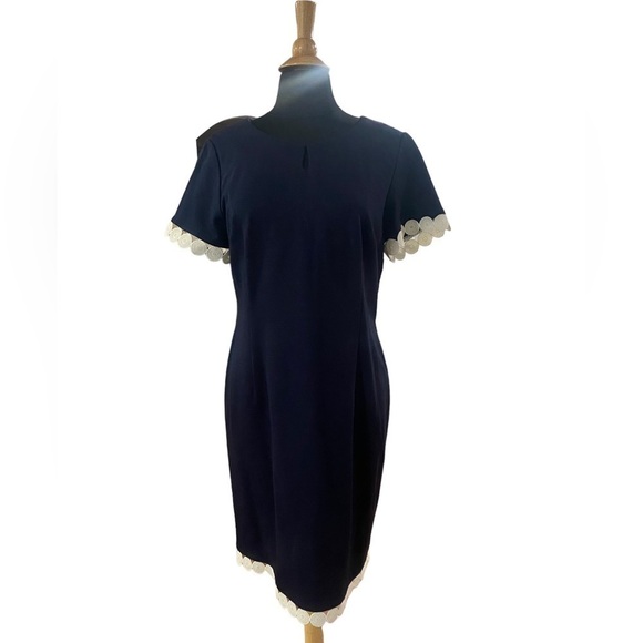 Talbots Navy Blue Scallop Eyelet Trim Petite Dress-size 14P - Picture 3 of 8